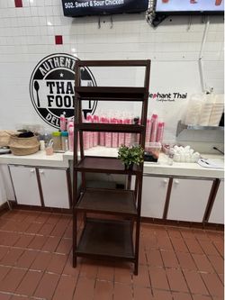 Dark Brown Wooden Ladder Shelf / Display Rack – 5 Tier