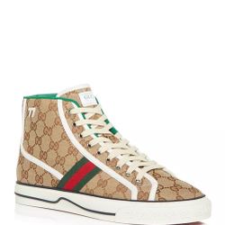 GUCCI sneaker GG 1977 high top tennis UK 12/US 13 canvas tan brown unisex New In Box