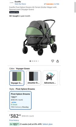 Evenflo Pivot Xplore Dreamz All-Terrain Stroller Wagon with Bassinet Insert (Voyager Green)