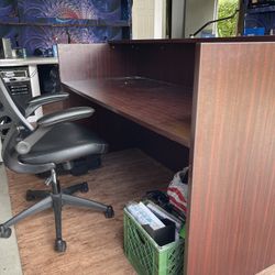 Large Wooden Desk + Office Chair
