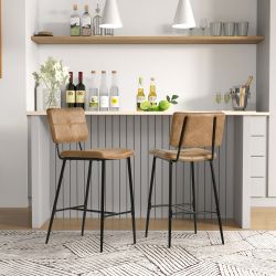 Homy Casa IDP-CS001 Cognac PU Upholstered Bar Stools 26.4" Seat Height for Kitchen Counters and Bars