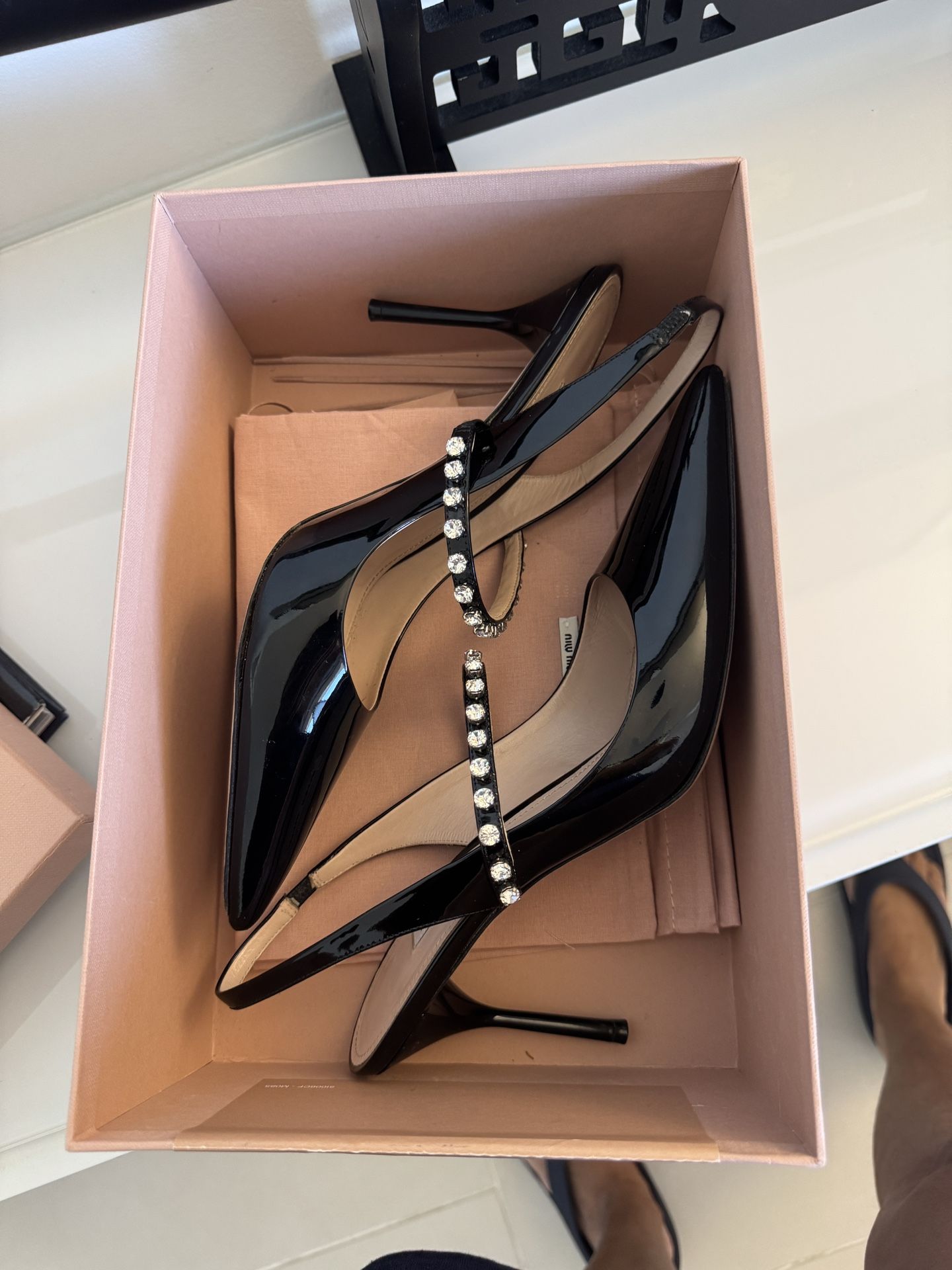 Miu Miu Black Patent Leather Sling Backs Size 40.5