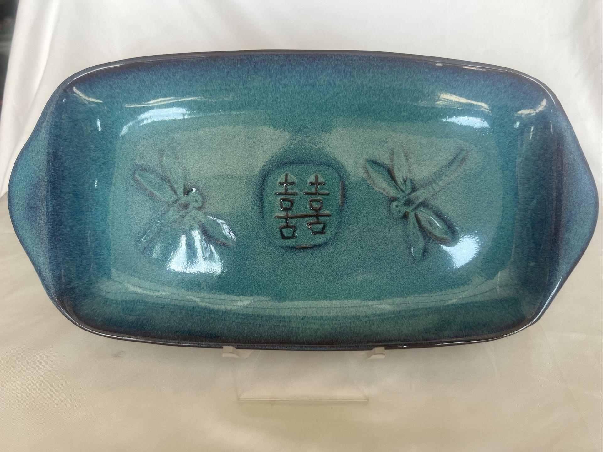 Green Bridge Pottery-Double Happiness Asparagus Tray in Glacier