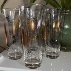 Set Of 4 Vintage Atomic Starburst Collin’s Highball Drinking Glasses