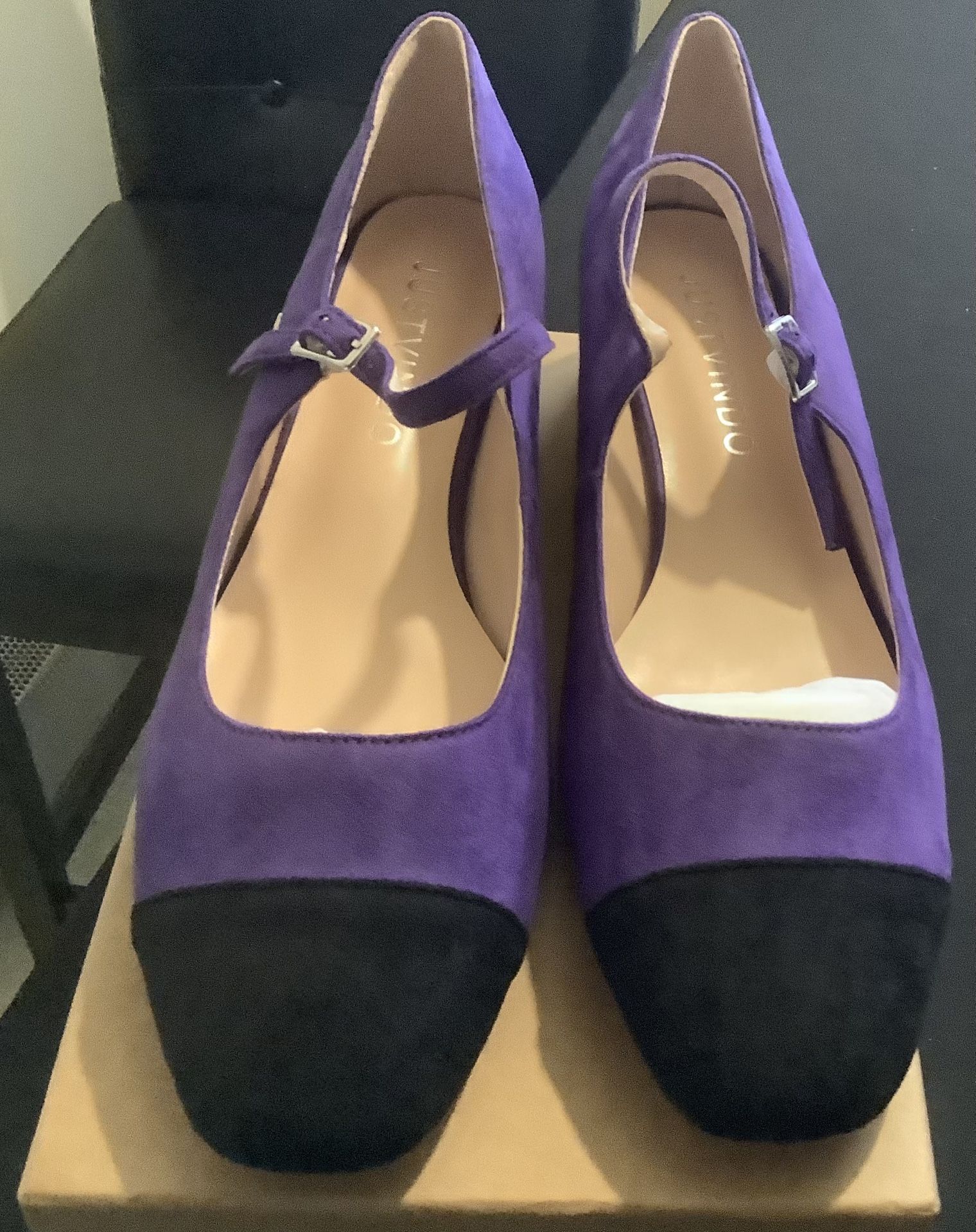 Roserwish Purple and Black Low Heel Shoe’s
