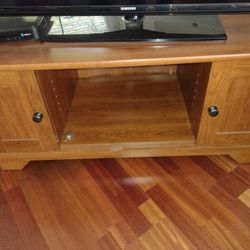 Wood TV Stand With Shelf And Storage