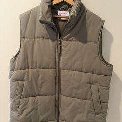 Men’s Lightweight Puffer Vest Dark Taupe Size Large with Zipper and Pockets 