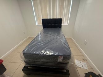NEW BED FRAME TWIN SIZE WITH MATTRESS AND BOX SPRING