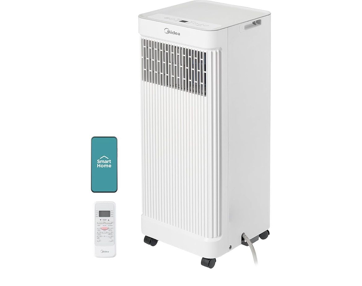 Midea 10,000 BTU ASHRAE (7,100 BTU SACC) Portable Air Conditioner, Smart Control, Cools up to 300 Sq. Ft., with Dehumidifier & Fan mode, Easy- to-use