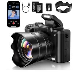  8K Digital Cameras for Photography - Autofocus 88MP WiFi Vlogging Camera for YouTube with Dual-Lens - 16X Digital Zoom Vlog Camera with Lens Hood, Fl