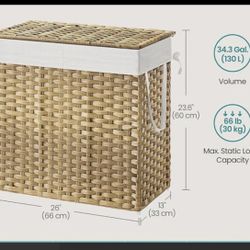 SONGMICS 130L Laundry Hamper Basket 2 Secitonal w/ Removable Liner Bags and Lid