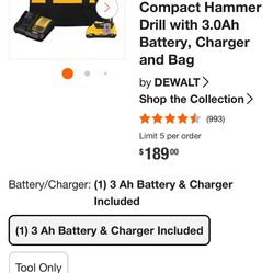 DeWalt Hammer Drill, Comes w/ bag, battery, and charger