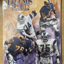 Deacon JONES Melin Olsen LUNDY Grier Signed Fearsome Foursome RAMS