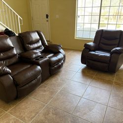 Leather Reclining Couch Set