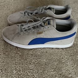 Puma Suede Classic Sneakers Mens Size 12 Gray Blue Stripe Casual Shoes