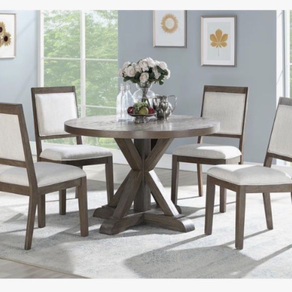 Steve Silver Molly Grey Washed, 48-Inch Round 5-Piece Dining Set, Round Dining Table Set