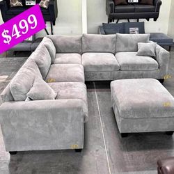 BRAND NEW 4PC SECTIONAL SOFA SET WITH OTTOMAN AND ACCENT PILLOWS INCLUDED $499+ Tax 