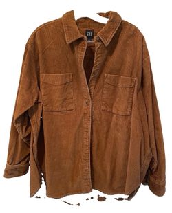 GAP Women's Oversized Corduroy Button Down Shirt Shacket Brown Size Large