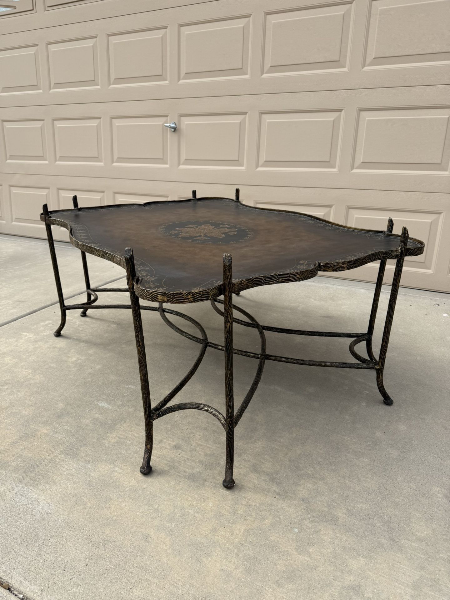 Gilded Iron Faux Bois Neoclassical Revival Antique Coffee Table