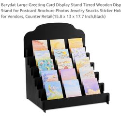Barydat Large Greeting Card Display Stand Tiered Wooden Display Stand for Postcard Brochure Photos Jewelry Snacks Sticker Holder for Vendors, Counter 