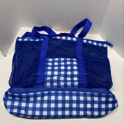 Sun squad blue beach bag tote with detachable bottom zip cooler and towel straps 19X12X6 NEW