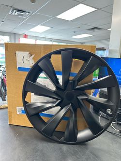 Hubcaps Fit for Tesla Model Y Juniper 2025 2026, 19" Matte Black Wheel Covers with Center Caps, Cross-Spoke Design Rim Covers, Easy Clip-On Installati