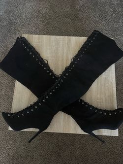 Black Thigh High Boot heels