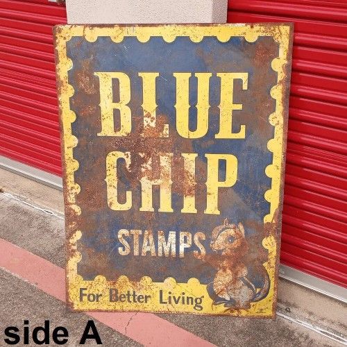 Vintage Classic Blue Chip Stamps Dual Sided Sign