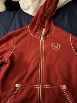 Red True Religion Vintage Zip Up Hoodie