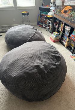 (2) Huge Bean Bag Chairs – Gray – Super Soft & Cozy