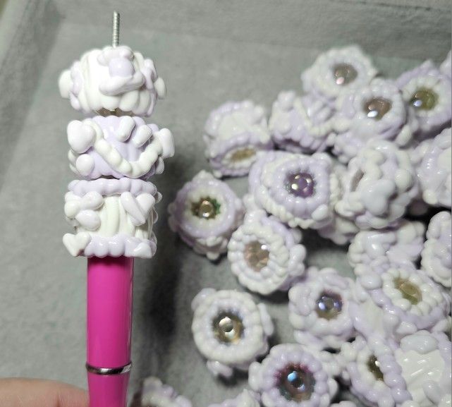 Painted Beads - Purple/ White