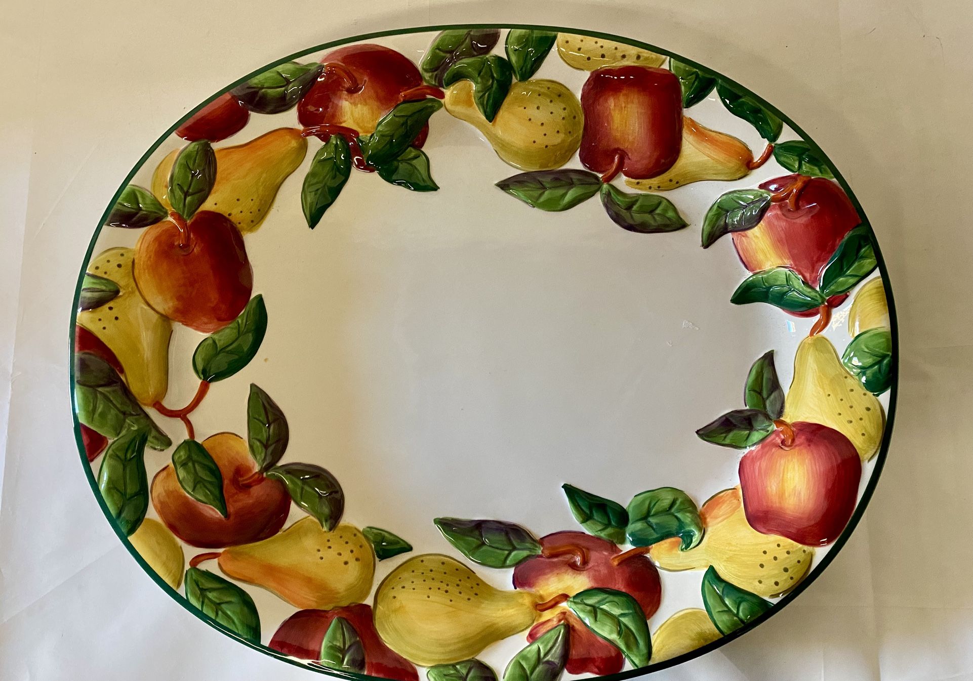 Beautiful Serving Platter Hand Painted Apples & Pears Design
