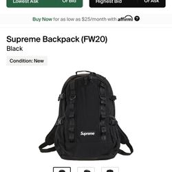 Black Supreme Backpack (FW20) - Brand New for Sale in Glendora