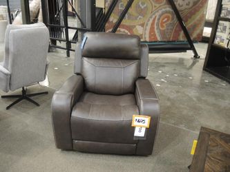 Dark Brown Leather Power Recliner with Nailhead Trim
