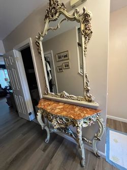 French provincial console table with mirror