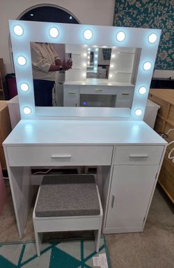 New Vanity with Mirror Charging station and Seating Stool