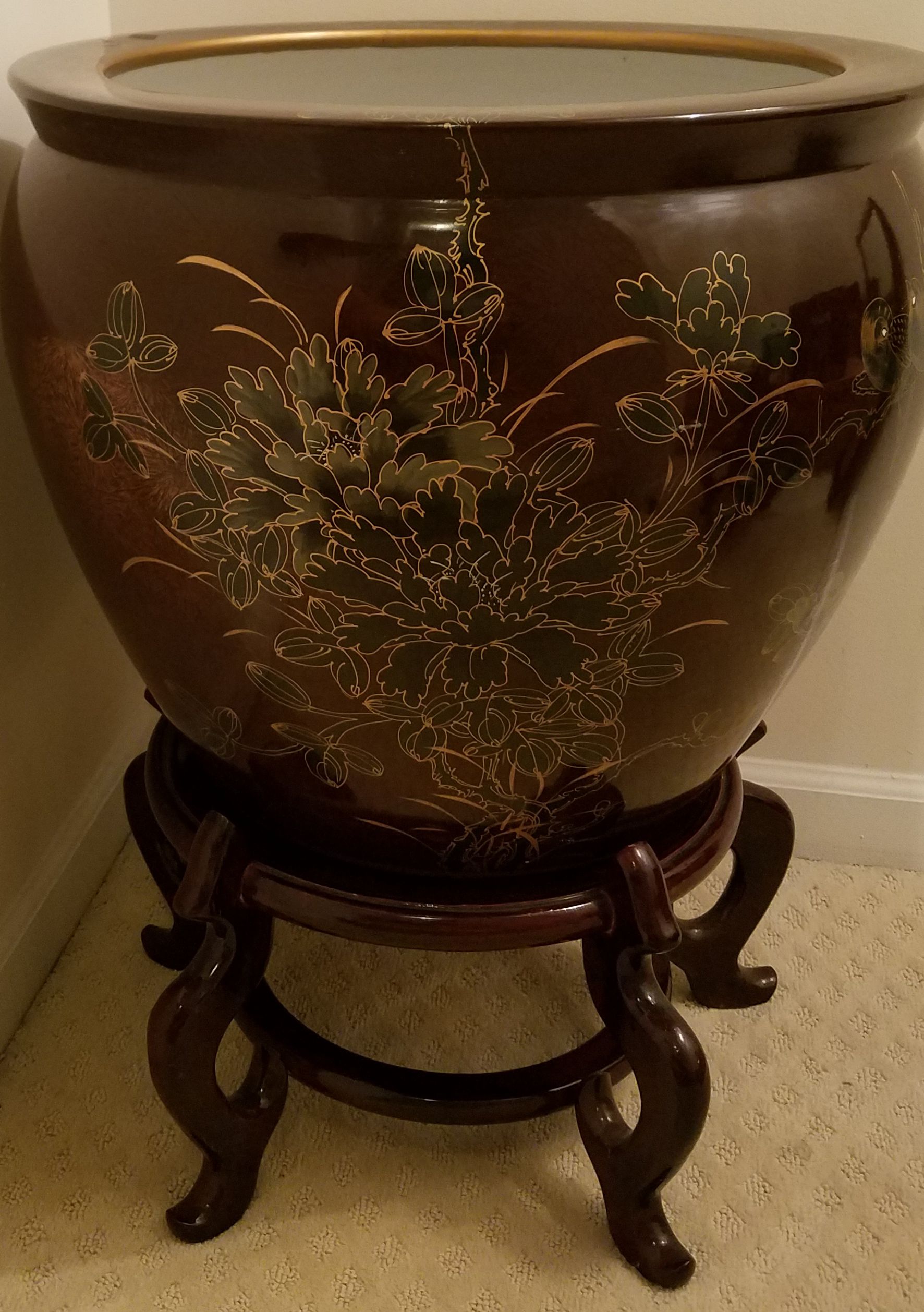 Authentic oriental 20" ceramic pot with stand