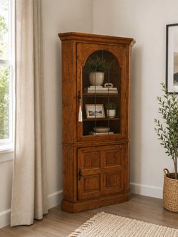 Tall Wood Corner Cabinet with Glass Door