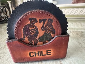 Vintage Chilean Tooled Leather Coaster Set of 6
