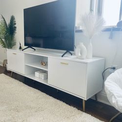 TV STAND White Gold Cabinet For TV up To 75in