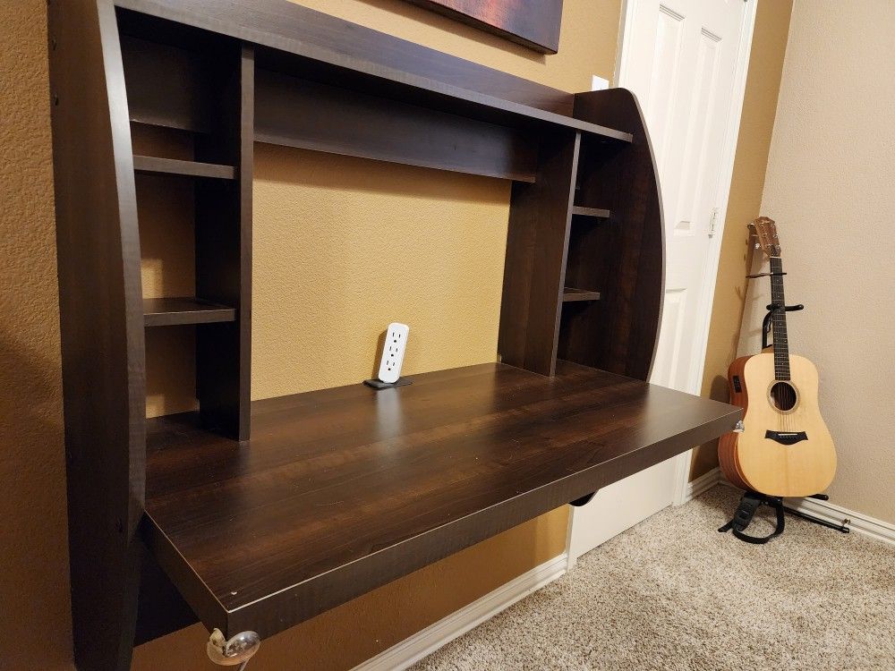 Prepac Wall Mounted Floating Desk with Storage, Espresso