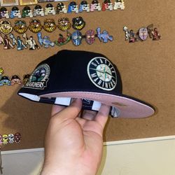 Navy Blue Seattle Mariners Fitted Hat Pink UV 30th Anniversary Sidepatch