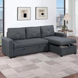 Brand New Charcoal Convertible Sectional Sofa Storage Sleeper