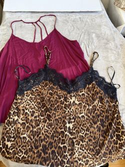 Women’s 2‑Piece Leopard & Burgundy Lace Cami Slip Size XL