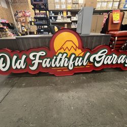 Light up Red & Yellow Old Faithful Garage Sign 