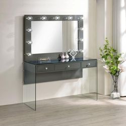 Brand New Contemporary, High grey gloss lacquer finish vanity set