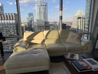 White leather sofa L shape 105” wide