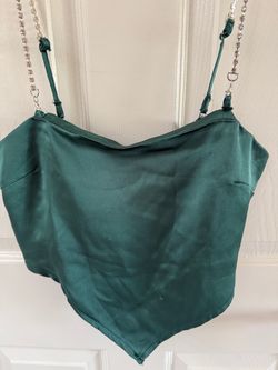 Garage Clothing Green Rhinestone-Strap Scarf Cami Bandana Tie On Top Diamond XS
