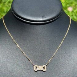 Jewelry 14k yellow gold paper clip   necklace chain 17.0" 1.00mm width heart bone natural diamond pendant