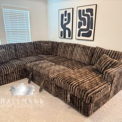 (Last One!) Chocolate Fluffy Sleeper Sectional with Storage